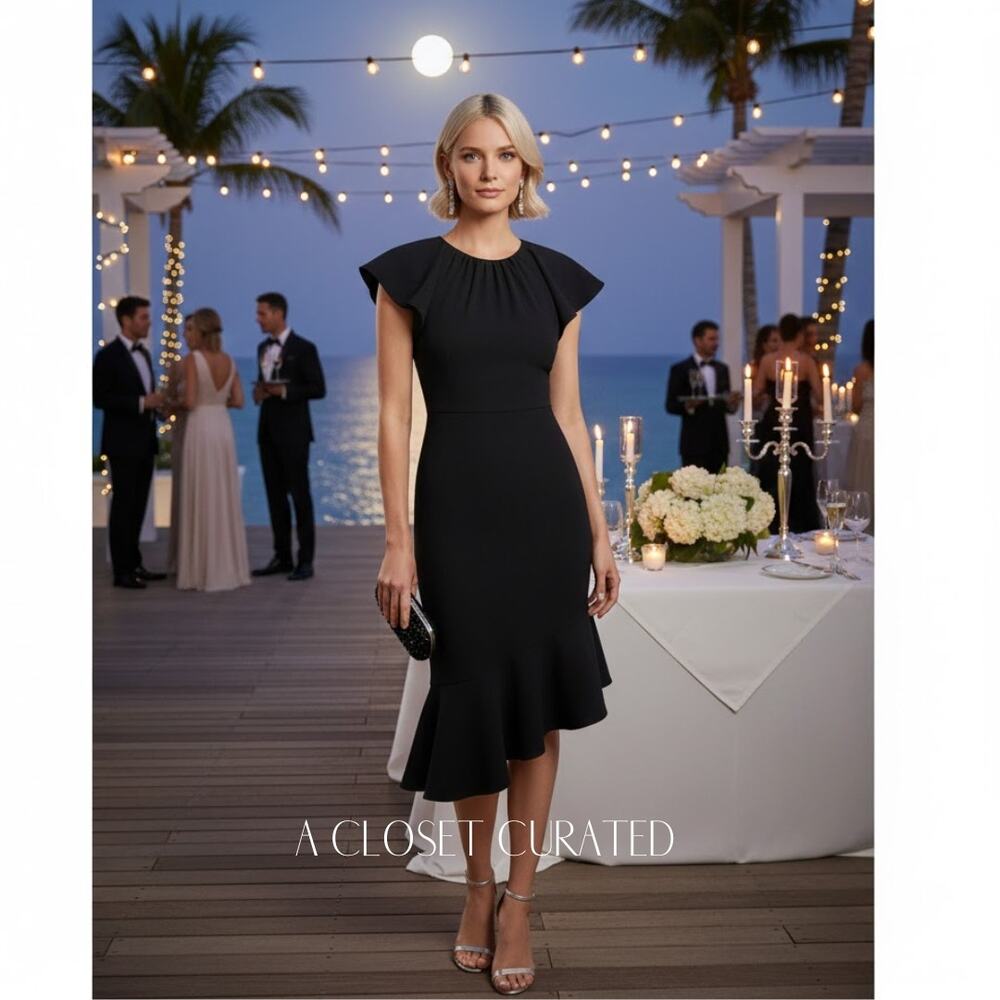 Rachel Parcell Midi Dress Medium Black NEW